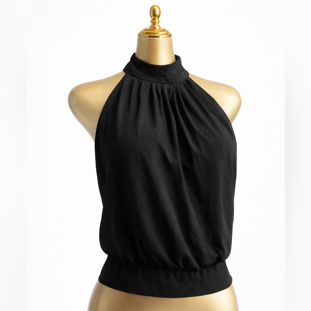Caribbean Queen Black Halter Tank with Blouson Hem